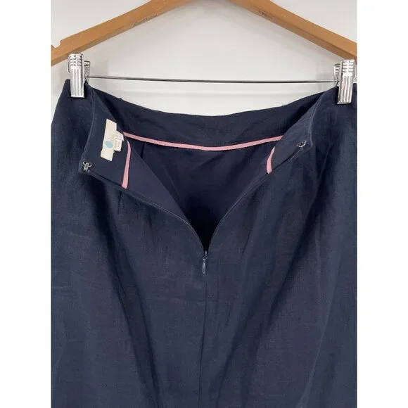 BODEN Women's Navy Linen Ruffle Front & Hem Straight Skirt US 4 - Picture 3 of 6
